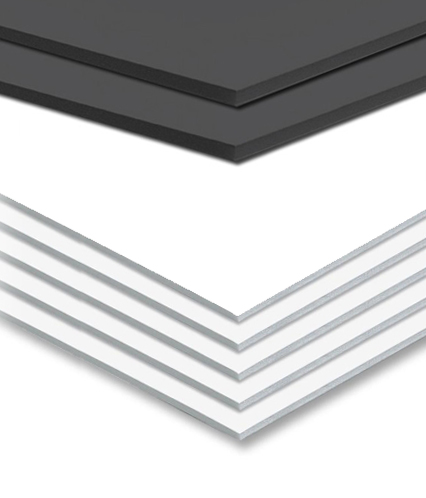 Stacks of black and white foamcore